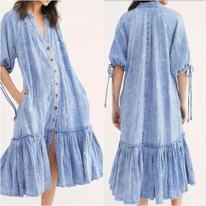Free People Blue Maya Midi Shirt Dress Cover Up Women’s Size X Small Oversized
